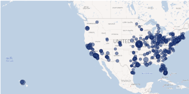 Chart showing map of US with a distribution of the loans owned by Aspen Funds